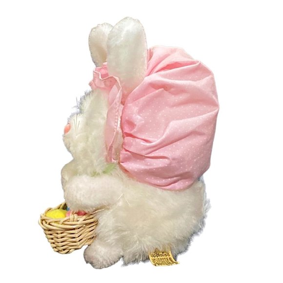Vintage Applause White Easter Bunny 8" Stuffed Plush - Bonnet Straw Basket Eggs - Picture 8 of 12